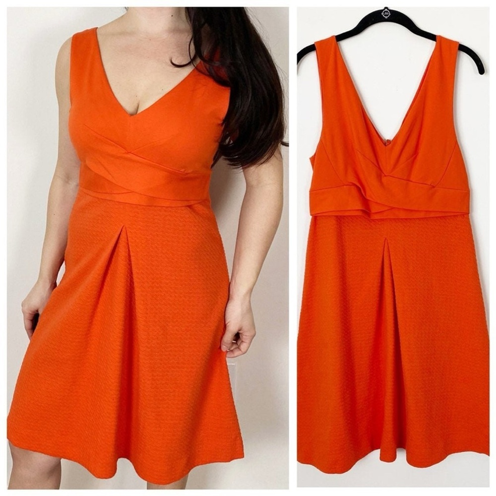Anthropologie HD In Paris Orange Armor Cross Front Dress 10 NWT